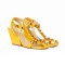 Open Toe T Straps Half Wedges Heels Rhinestones Summer Roman Greek Sandals - Yellow