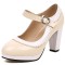 Round Toe Chunky Heels Lolita Vintage Mary Janes Heart Straps Platforms Pumps - Beige