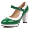 Round Toe Chunky Heels Lolita Vintage Mary Janes Heart Straps Platforms Pumps - Green