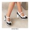 Round Toe Cute Bow-tied Chunky Heels Lolita Vintage Mary Janes Heart Straps Platforms Pumps - Black