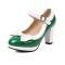 Round Toe Cute Bow-tied Chunky Heels Lolita Vintage Mary Janes Heart Straps Platforms Pumps - Green