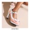 Round Toe Cute Bow-tied Chunky Heels Lolita Vintage Mary Janes Heart Straps Platforms Pumps - Black
