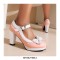 Round Toe Cute Bow-tied Chunky Heels Lolita Vintage Mary Janes Heart Straps Platforms Pumps - Green
