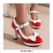 Round Toe Cute Bow-tied Chunky Heels Lolita Vintage Mary Janes Heart Straps Platforms Pumps - Blue