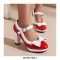 Round Toe Cute Bow-tied Chunky Heels Lolita Vintage Mary Janes Heart Straps Platforms Pumps - Black