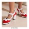 Round Toe Cute Bow-tied Chunky Heels Lolita Vintage Mary Janes Heart Straps Platforms Pumps - Red