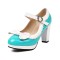 Round Toe Cute Bow-tied Chunky Heels Lolita Vintage Mary Janes Heart Straps Platforms Pumps - Sky Blue
