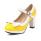 Round Toe Cute Bow-tied Chunky Heels Lolita Vintage Mary Janes Heart Straps Platforms Pumps - Yellow