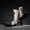 Round Toe Rustic Lace Up Side Zipper Field Military Handmade Leather Tough Guy Style Boots - Black