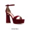Peep Toe Chunky Heels Velvet Ankle Straps Platforms Sandals Pumps - Claret