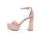 Peep Toe Chunky Heels Velvet Ankle Straps Platforms Sandals Pumps - Pink