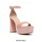 Peep Toe Chunky Heels Velvet Ankle Straps Platforms Sandals Pumps - Pink