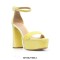 Peep Toe Chunky Heels Velvet Ankle Straps Platforms Sandals Pumps - Yellow