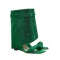 Peep Toe Rhinestones Ankle Highs Wedges Summer Boots with Zipper - Green