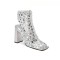 Peep Toe Transparents Rhinestones Chunky Heels Summer Ankle Highs Sandals with Zipper - Silver