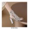 Peep Toe Transparents Rhinestones Chunky Heels Summer Ankle Highs Sandals with Zipper - Silver