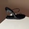 Peep Toe Monster Tiger Tooth Strange Heels Summer Sandals Slippers - Black