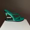 Peep Toe Monster Tiger Tooth Strange Heels X Straps Sandals Slippers - Green