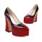 Pointed Toe Chunky Heels Patchwork Gothic Pumps - Red Black