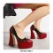 Pointed Toe Chunky Heels Patchwork Gothic Pumps - Red Black