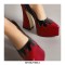 Pointed Toe Chunky Heels Patchwork Gothic Pumps - Red Black