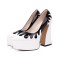 Pointed Toe Chunky Heels Patchwork Gothic Pumps - White Black