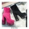 Round Toe Chunky Heels Side Zipper Platforms Ankle Highs Rhinestones Galaxy Boots - Pink