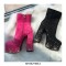 Round Toe Chunky Heels Side Zipper Platforms Ankle Highs Rhinestones Galaxy Boots - Pink