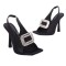 Square Peep Toe Stiletto Heels Metal Decorative Fish Mouth Sandals - Black