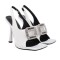 Square Peep Toe Stiletto Heels Metal Decorative Fish Mouth Sandals - Silver