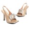 Square Peep Toe Stiletto Heels Metal Decorative Fish Mouth Sandals - Apricot Tan