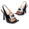 Square Peep Toe Stiletto Heels Metal Decorative Fish Mouth Sandals - Black