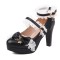Round Toe Chunky Heels Butterfly Knot Shallow French Maid Costumes Mary Janes Shoes - Black Faux Leather