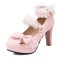 Round Toe Chunky Heels Butterfly Knot Shallow French Maid Costumes Mary Janes Shoes - Pink Faux Leather
