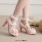 Round Toe Chunky Heels Butterfly Knot Shallow French Maid Costumes Mary Janes Shoes - Pink Faux Leather