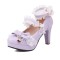 Round Toe Chunky Heels Butterfly Knot Shallow French Maid Costumes Mary Janes Shoes - Purple Faux Leather