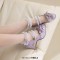 Round Toe Chunky Heels Butterfly Knot Shallow French Maid Costumes Mary Janes Shoes - Purple Faux Leather