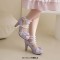 Round Toe Chunky Heels Butterfly Knot Shallow French Maid Costumes Mary Janes Shoes - Purple Faux Leather