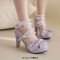 Round Toe Chunky Heels Butterfly Knot Shallow French Maid Costumes Mary Janes Shoes - Purple Faux Leather