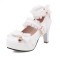 Round Toe Chunky Heels Butterfly Knot Shallow French Maid Costumes Mary Janes Shoes - White Faux Leather