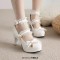 Round Toe Chunky Heels Butterfly Knot Shallow French Maid Costumes Mary Janes Shoes - White Faux Leather