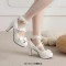 Round Toe Chunky Heels Butterfly Knot Shallow French Maid Costumes Mary Janes Shoes - White Faux Leather