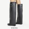 Round Toe Knee Highs Wedges Lock Decorated Side Zipper Fashion Rain Boots - Black