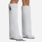 Round Toe Knee Highs Wedges Lock Decorated Side Zipper Fashion Rain Boots - Black