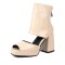 Square Open Toe Back Zipper Low Platforms Chunky Heels Breathable Summer Boots - Beige Patent