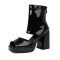 Square Open Toe Back Zipper Low Platforms Chunky Heels Breathable Summer Boots - Black Patent