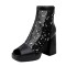 Peep Toe Tulle Mesh Ankle Highs Chunky Heels Low Platforms Boots - Black Faux Leather