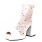 Peep Toe Tulle Mesh Ankle Highs Chunky Heels Low Platforms Boots - White Faux Leather