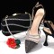 Pointed Toe Rhinestones Glitters Point Heels Slingback Sandals with Bag  - Black Faux Leather