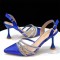 Pointed Toe Rhinestones Glitters Point Heels Slingback Sandals - Blue Faux Leather